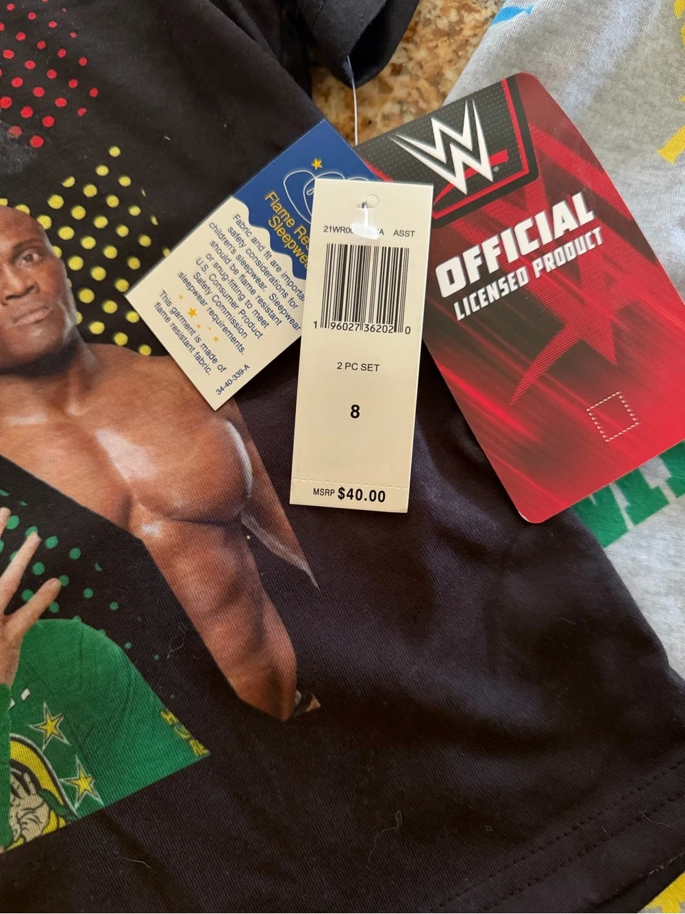 WWE Kids Black Tee and Gray Graphic Pajama Set